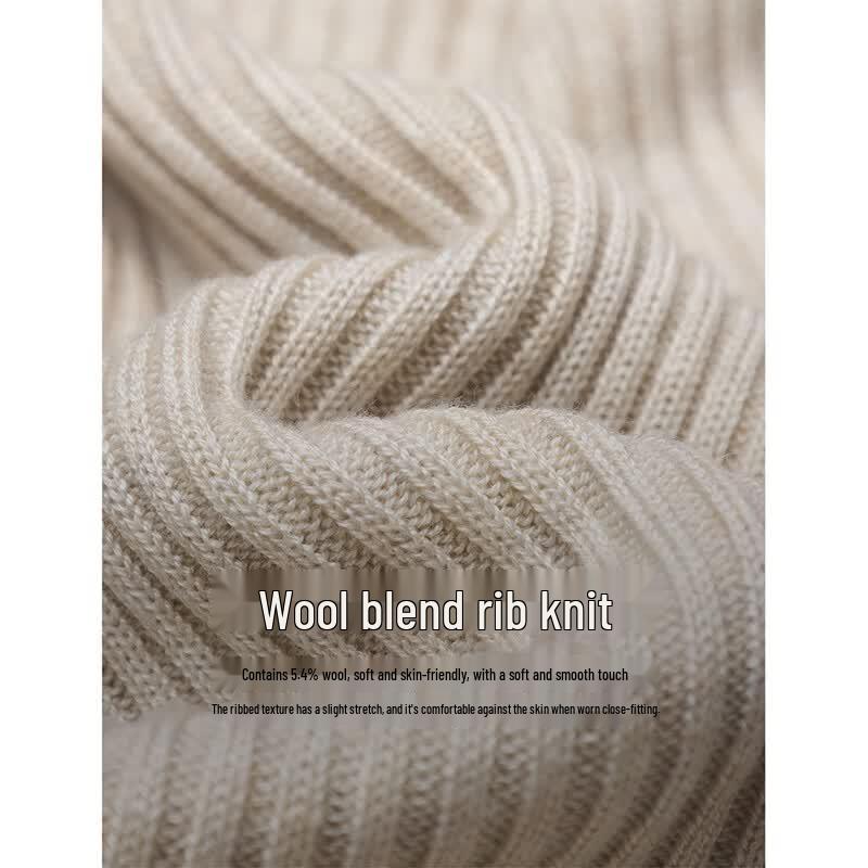 INMAN Women's Long Sleeve Ribbed Merino Wool Pullover Sweater