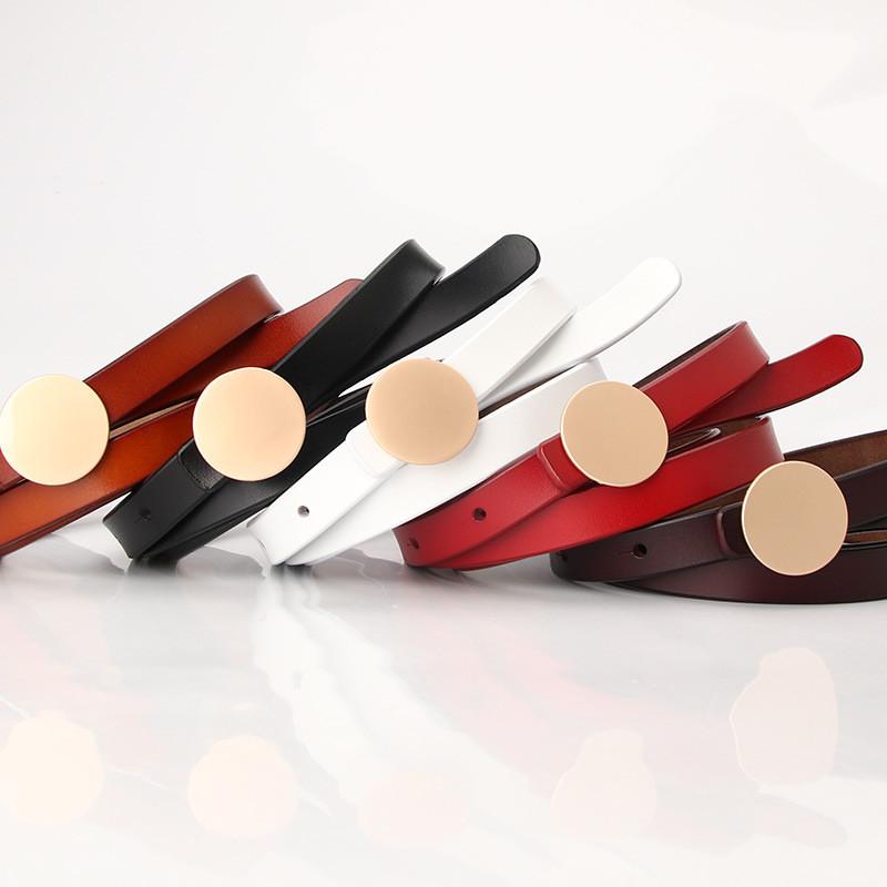 Womens Slim Leather Belt For Dress With Circular Snap Button Design For Business And Casual Looks