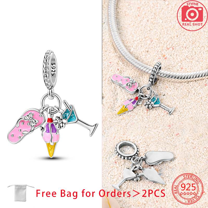 Original Charms Copper Wine Drink Ice Cream Guitar Beads Pendant Fit Bracelet Women Exquisite Jewelry Birthday Gift Making