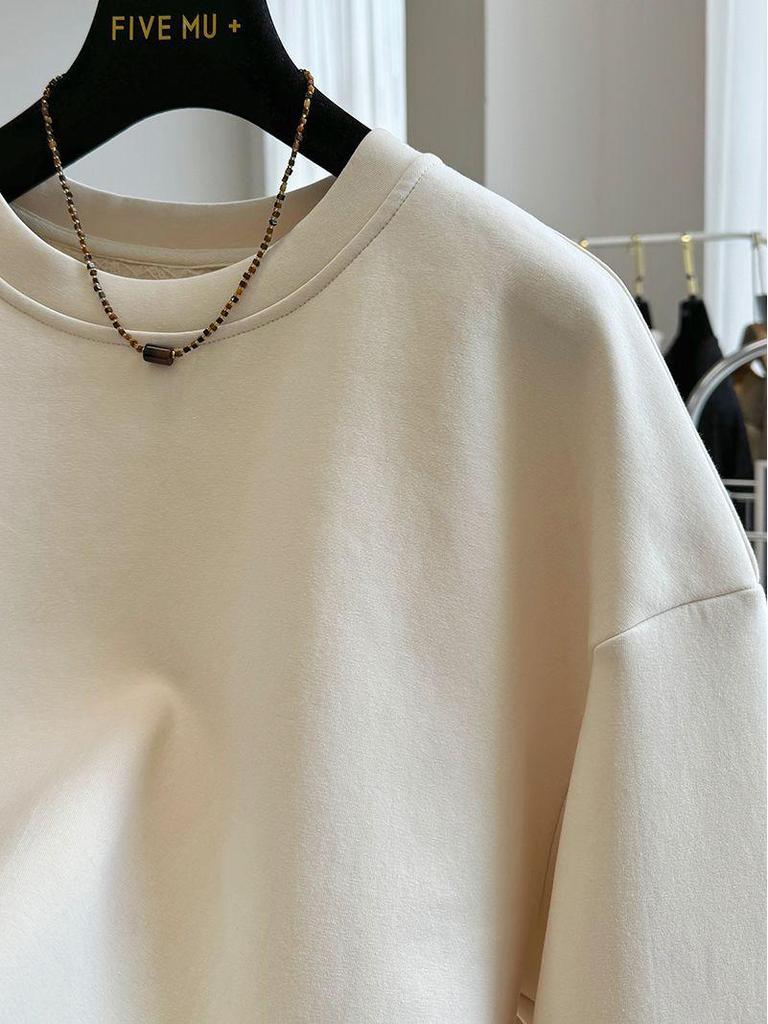 Women's 2024 Lace Splicing Faux Two-Piece Round Neck Sweatshirt - Spring/Autumn Casual Loose Fit