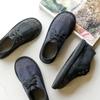 Johnature Handmade Cotton Shoes Retro Round Toe Lace Up Soft Sole Comfortable Women's Flat Shoes