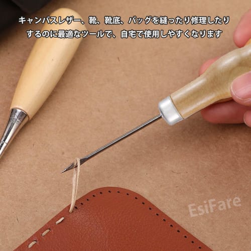 EsiFare Manual Awl (Set of 3) - Leather Awl, Wooden Awl, Sewing Awl, Handheld Sewing Machine Awl, Awl Tool, Hand Sewing Repair Tool, Handy Shoe Repair