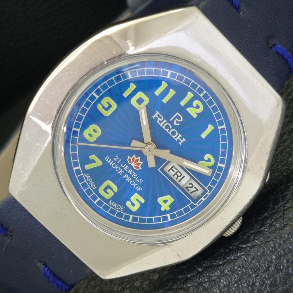 JAPAN VINTAGE RICOH R31 AUTOMATIC MENS BLUE COLOR DIAL WATCH A701934-5 R207-a701934