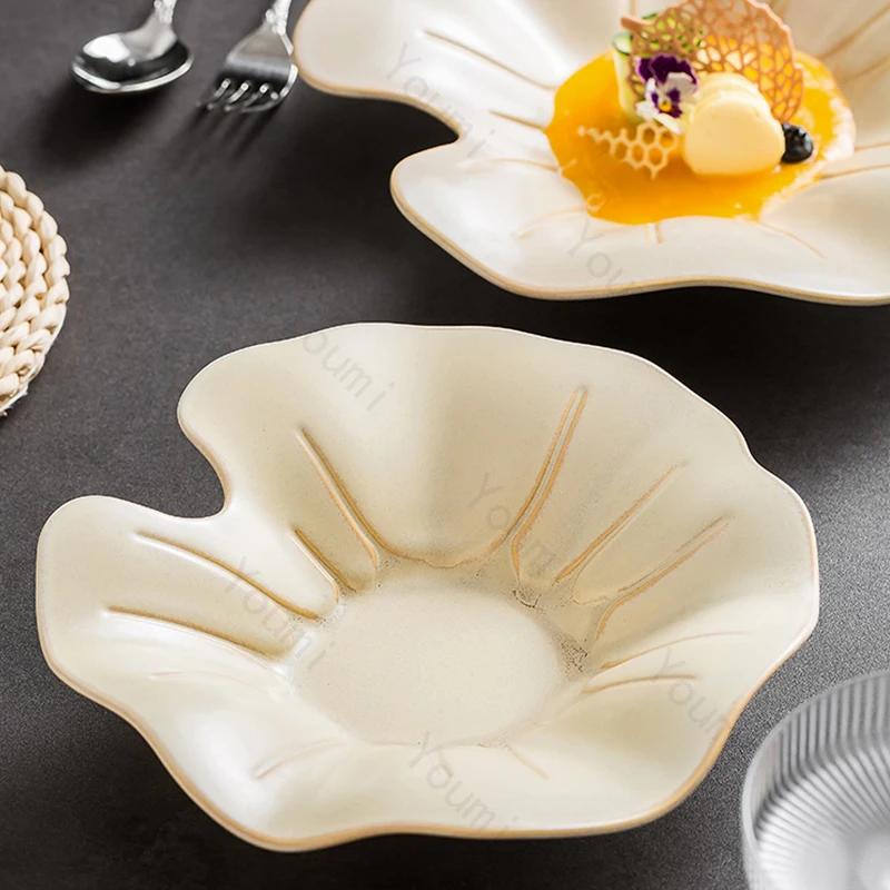 High End Restaurant Ceramic Plates Fashionable Light Luxury Soup Plate Exquisite Irregular Afternoon Tea  Dessert Salad Plate
