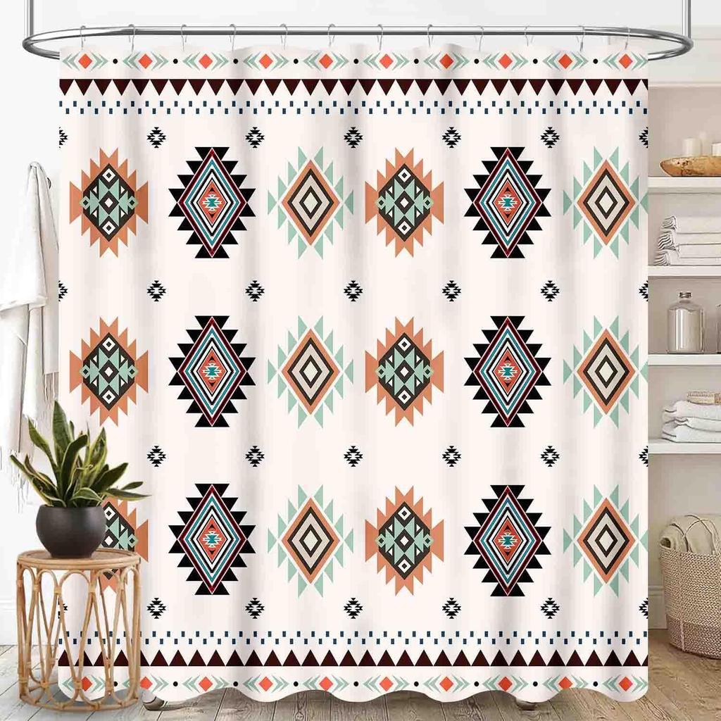 Southwestern Natvie Tribal American Ethnic Western Abstract Geometric Vintage Brown Waterproof Fabric Bathroom Shower Curtain