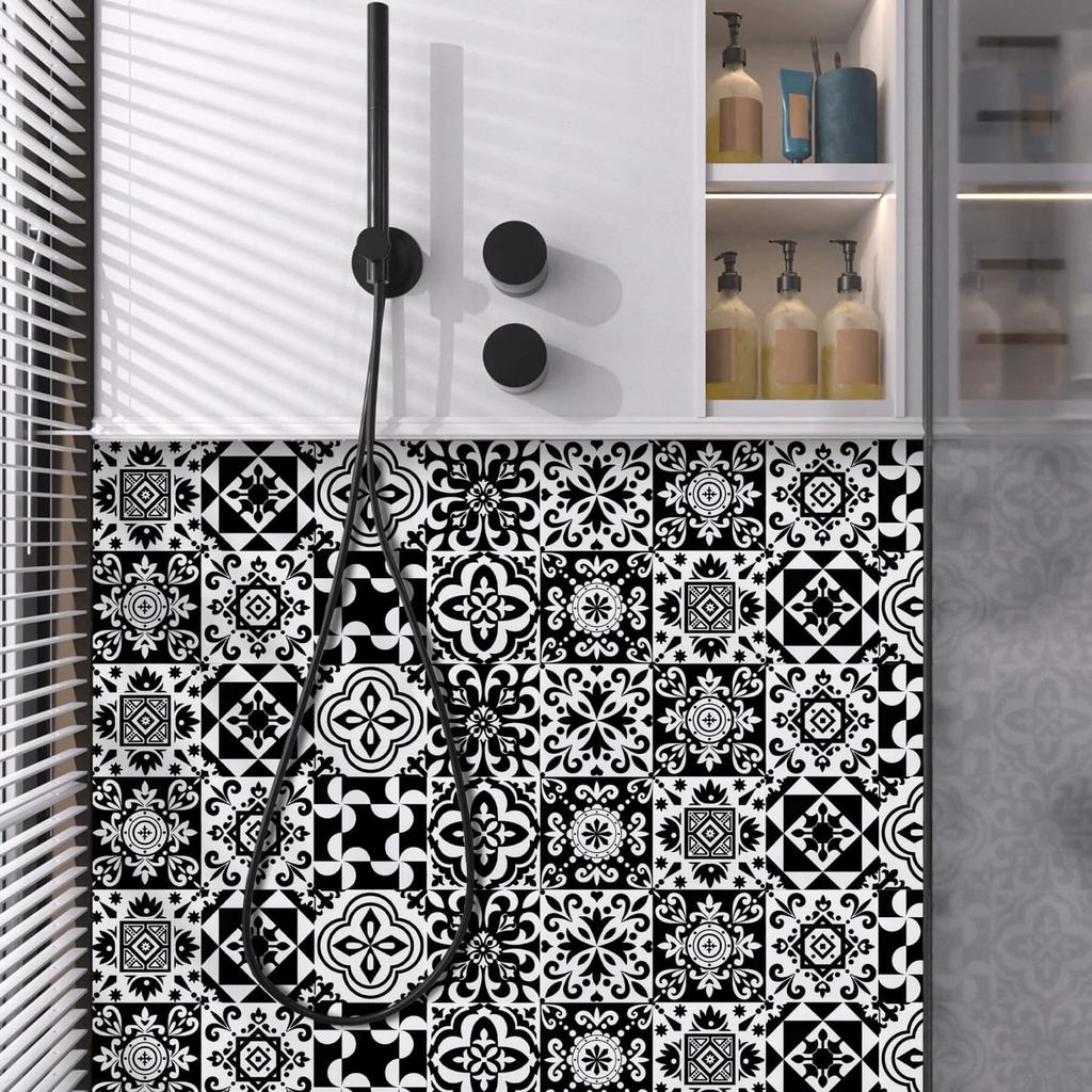 Jiroka Tile Wallpaper Mosaic Tile Set of Wall for and Black Wall DIY Wallpaper Decoration 24 Stickers, Stickers, Stickers, 24, Nordic-Style Stickers,
