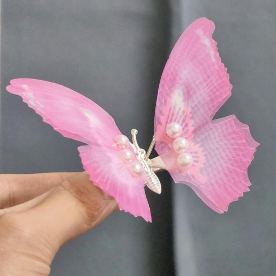 Hairpin Gradient Color Butterflies Decor Hair Clip with Imitation Pearls Exquisite Appearance Hair Pin Hair Accessories