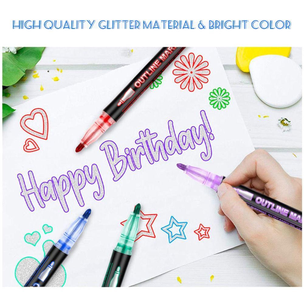 Multi Functional Shimmer Double Line Outline Pens Self-Outline 8/12/24/36/48/60colors Metallic Markers Art Painting Pen Gift