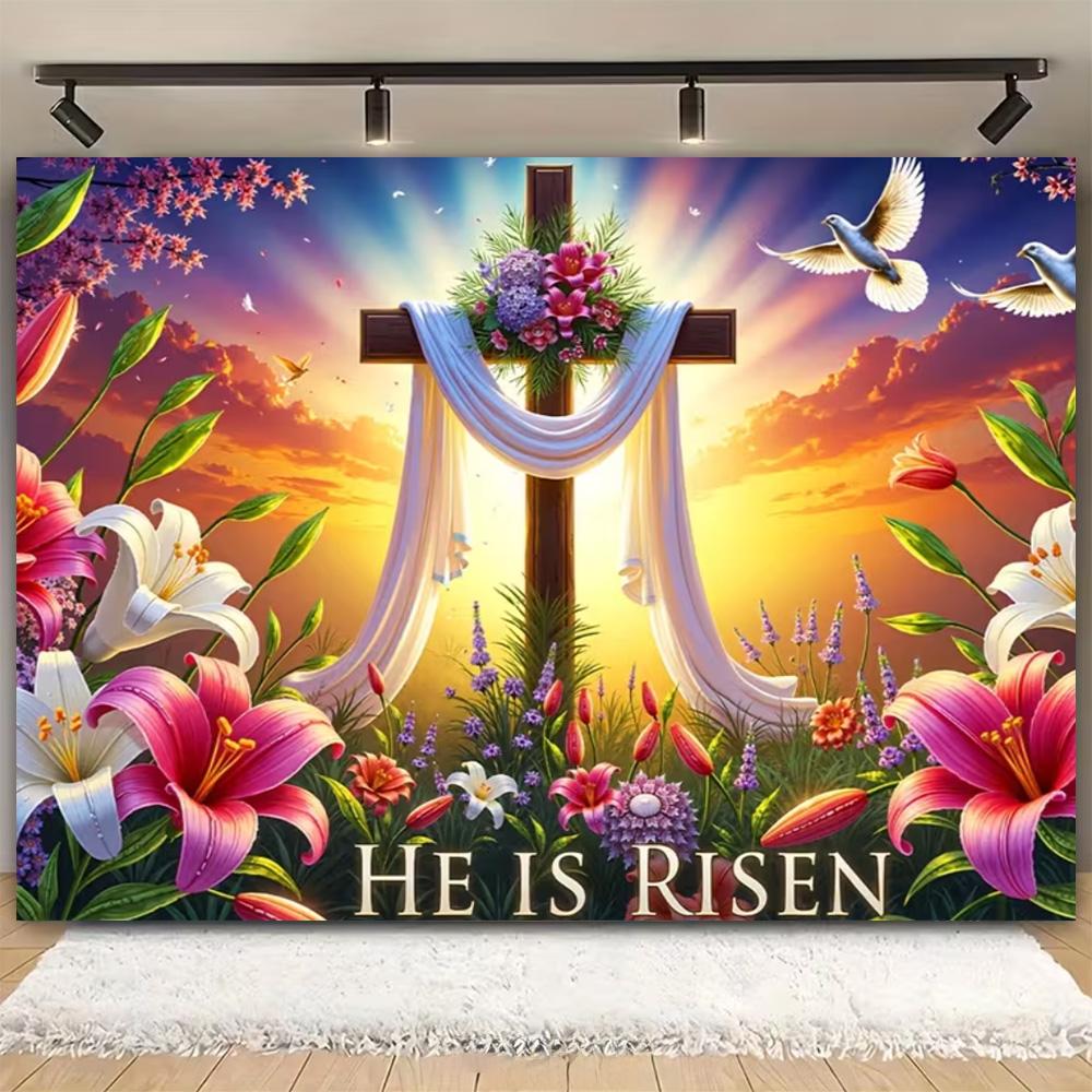 Easter Religion Jesus Theme Party Decoration Photography Background, Easter Egg Rabbit Banner Photography Studio Backdrop Cloth