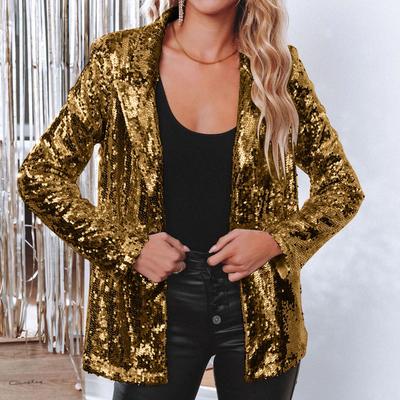 Women's European & American Style Sequined Lapel Cardigan Blazer