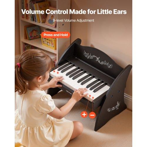 VEVOR Kids Piano Keyboard, 25 Keys Wooden Digital Piano for Kids, Mini Music Educational Instrument Toy with Realistic Sound, Dual Power