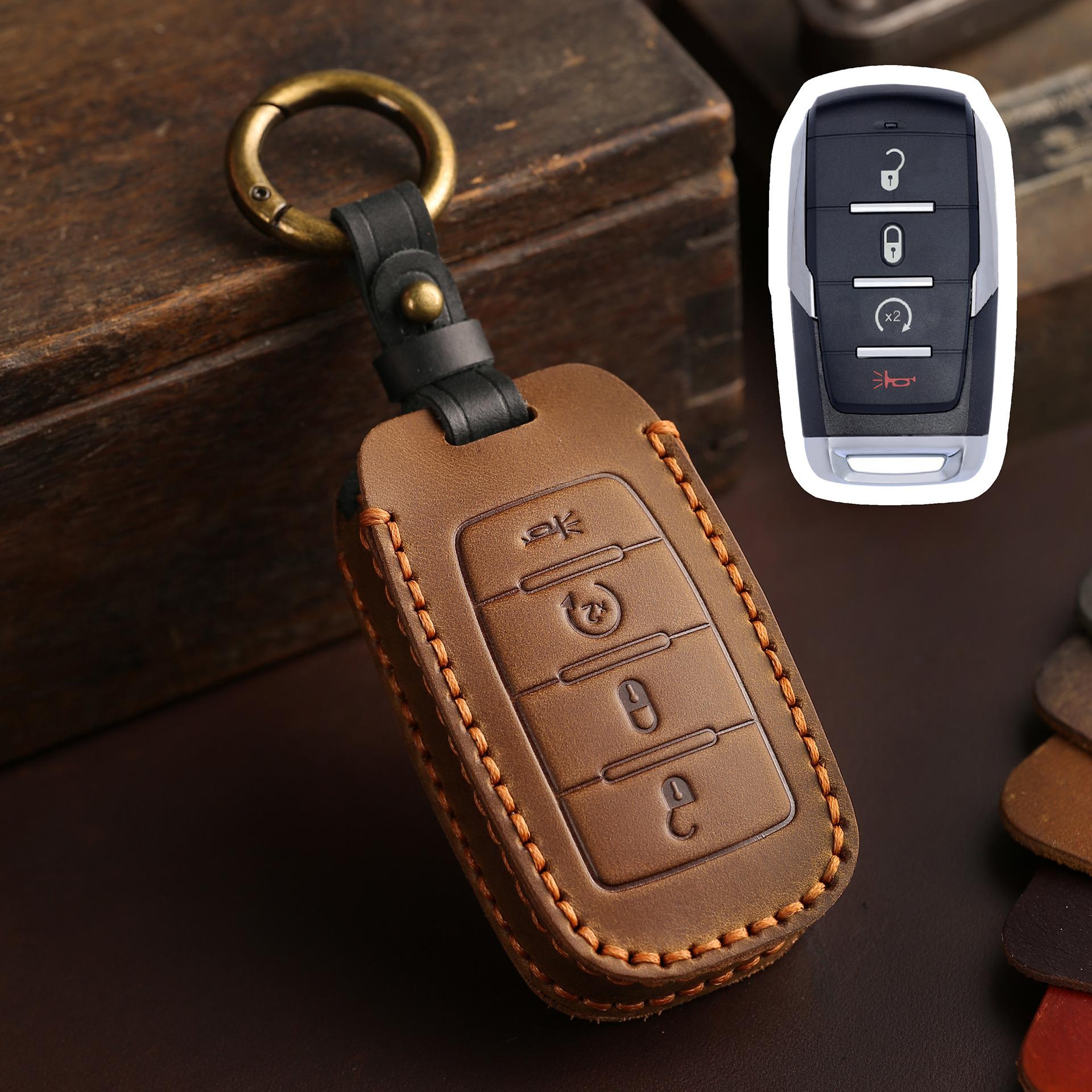 

The key cover is suitable for Dodge GMC pickup special car key protective cover, the first layer of cowhide is purely handmade.