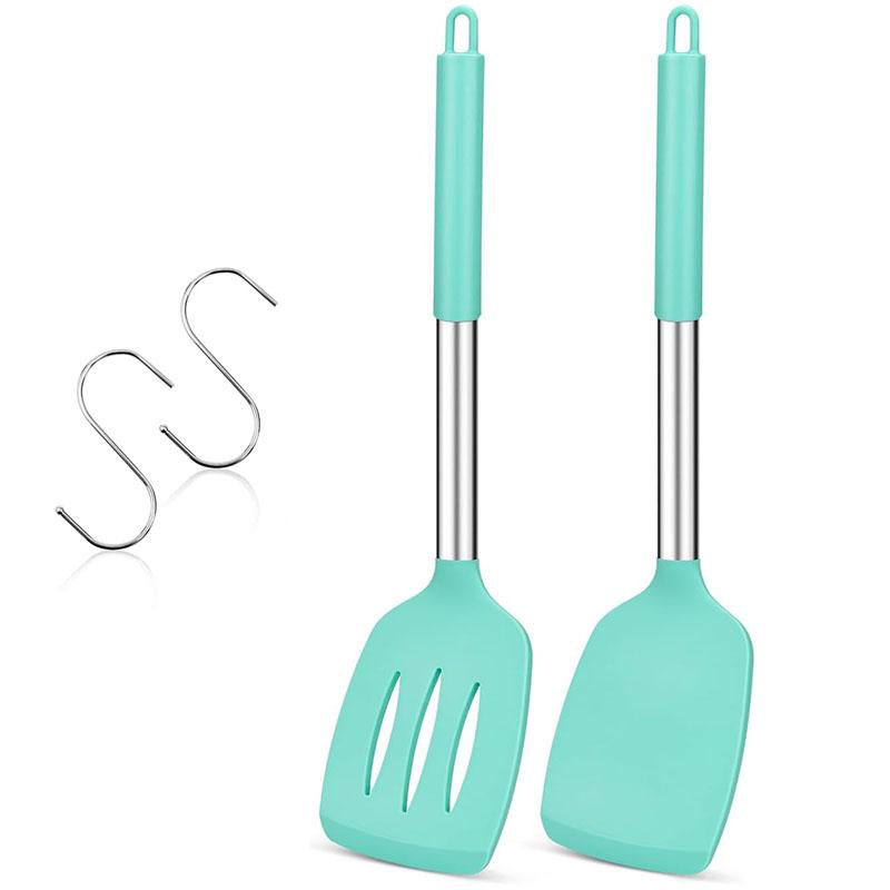 2 Pcs Silicone Solid Turner Non Stick Cooking Spatula Heat Resistant Slotted Kitchen Spatulas Cooking Utensils For Frying JT592