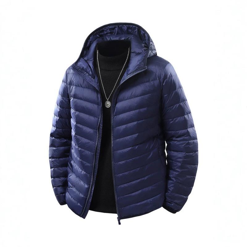 Mens Winter Down Jacket Plus Size Lightweight Warm Casual Trendy Stand Collar Hooded
