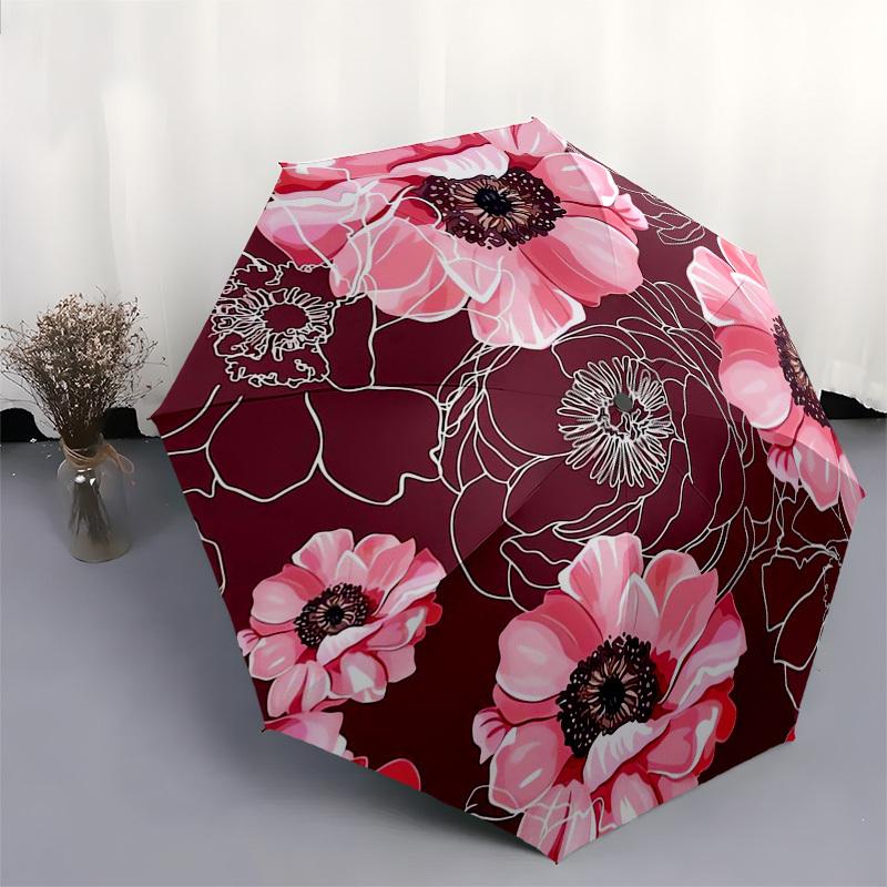 1pc Pink Floral Pattern Umbrella with Plastic Handle,Suitable for All Seasons Home Travel Outdoor Umbrellaptys31003