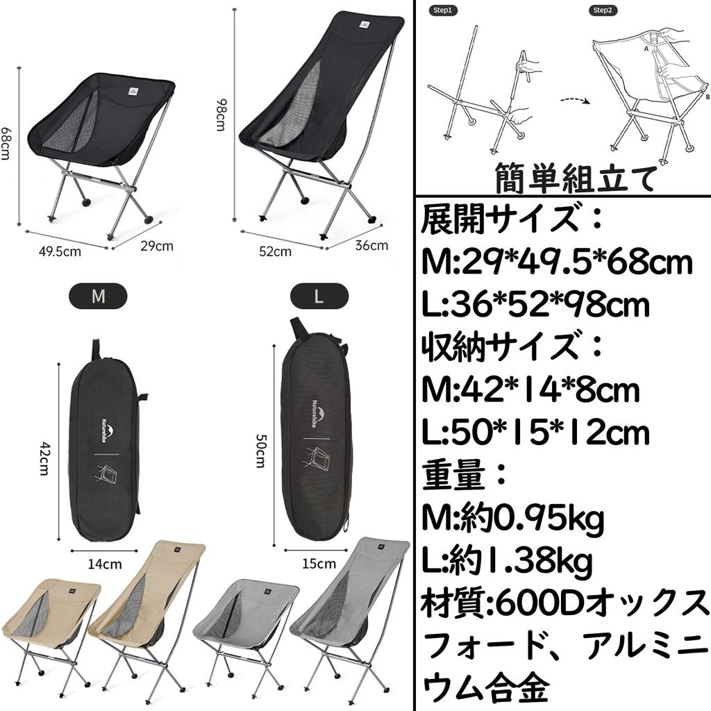Naturehike Stellaluna Folding High High Load Easy Assembly Chair, Back, Ultra-lightweight (0.95kg), Capacity, (Gray, M)