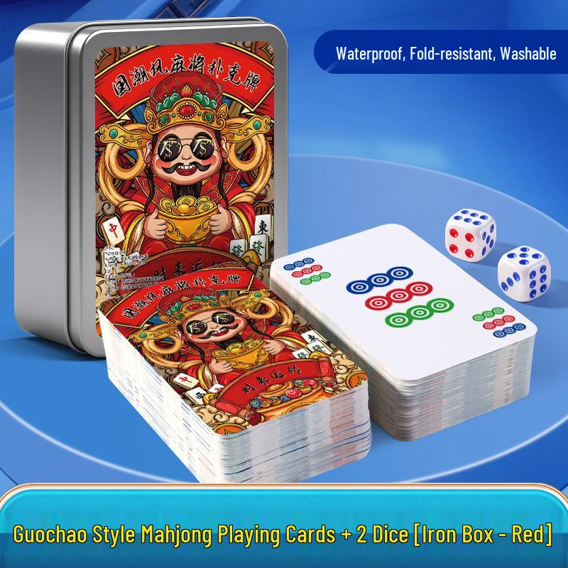 Portable 144-Piece Paper Mahjong Poker Cards In Iron Box - Non-Plastic