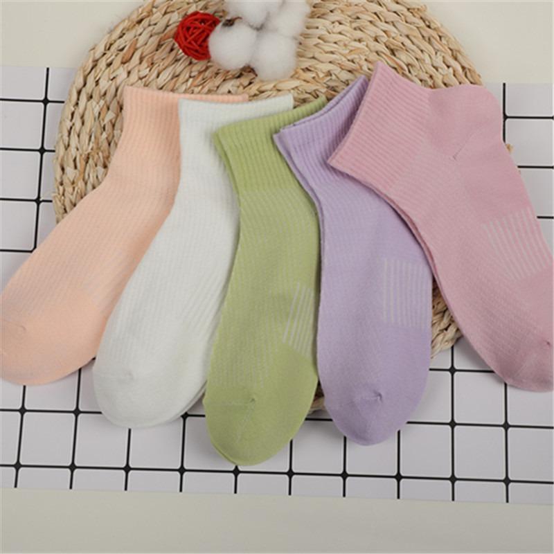 5 Pairs of Women's Summer Thin Pure Color Muggrass Scented Antiodor Breathable Sweat Absorbing Sports Socks