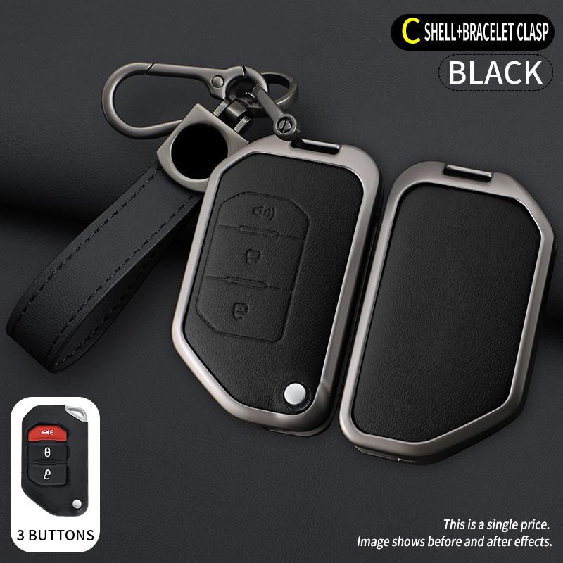 Interior Mouldings Car Flip Key Case Cover Shell Fob For Jeep Gladiator JT Sahara JLU Wrangler JL Rubicon 2018 2019 Alloy Leathe