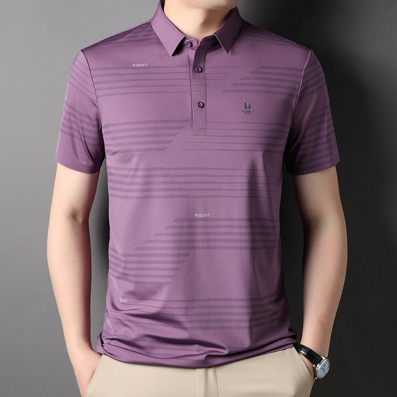 Summer Men's Thin T-shirt Middle-Aged New Striped Lapel Short Sleeve Trendy Korean Casual Polo Shirt