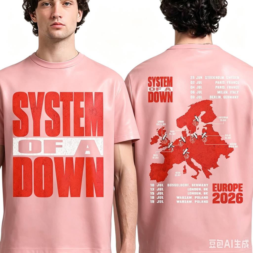 2026 Sommer System Of A Down EU und UK Tour 2026 T-Shirt Y2k Beliebt Geeignet für Männer und Frauen