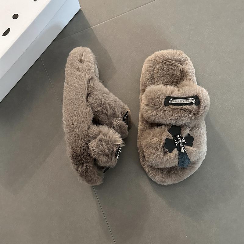 Soft fluffy slippers female cute cross home wear fashion indoor hair mop