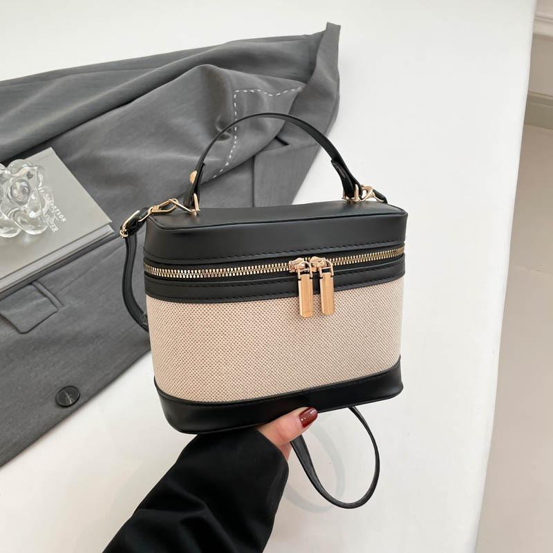 New high-end cylinder bucket bag splicing contrasting color messenger bag women's versatile shoulder bag