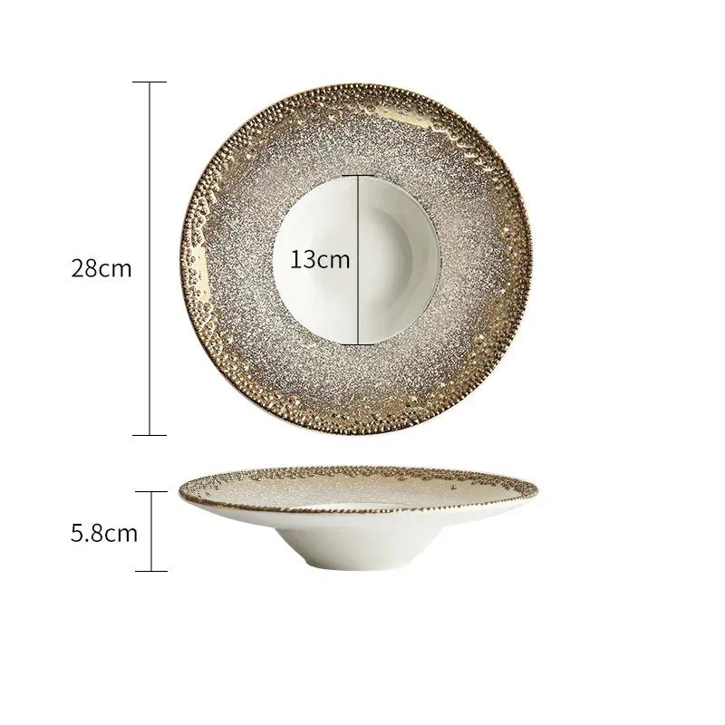 Gold Border High End Dining Plates Creative Light Luxury Ceramic Plate Retro Restaurant Steak Flat Tray Household Tableware