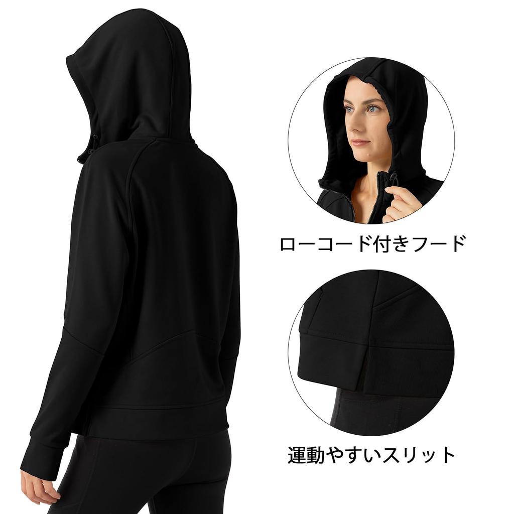 Gopuune Sweatshirt with for and with Thumb Wear Size Women's Full-Zip Hoodie, Hood, Moisture-Wicking, Stretch, Running, Hiking, Golf, Sports, More,