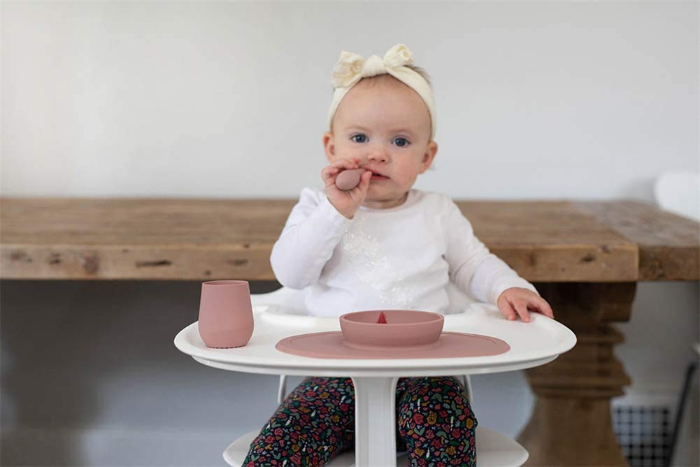 Ezpz Fast Food Set Baby Tableware Baby Food Tableware Silicone Suction Rose Pink [Non-spill Set] Set, Mat, Plate, Spoon, Cup, Cup,