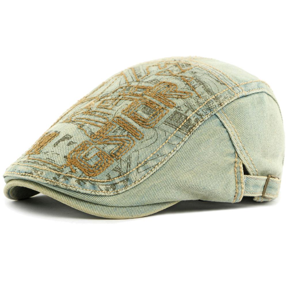 HT4932 Baskenmütze Damen Sterne Stickerei Baumwolle Denim Hut Vintage Künstler Maler Baskenmütze Herren Damen Schirmmütze Herren Baskenmützen