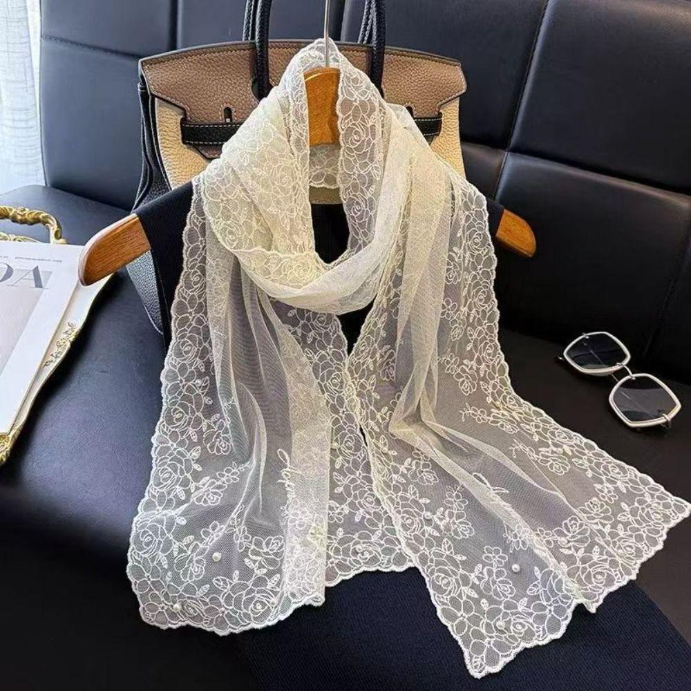 Embroidered Flower Lace Scarf Lightweight Female Headscarf Retro Silk Scarf Summer
