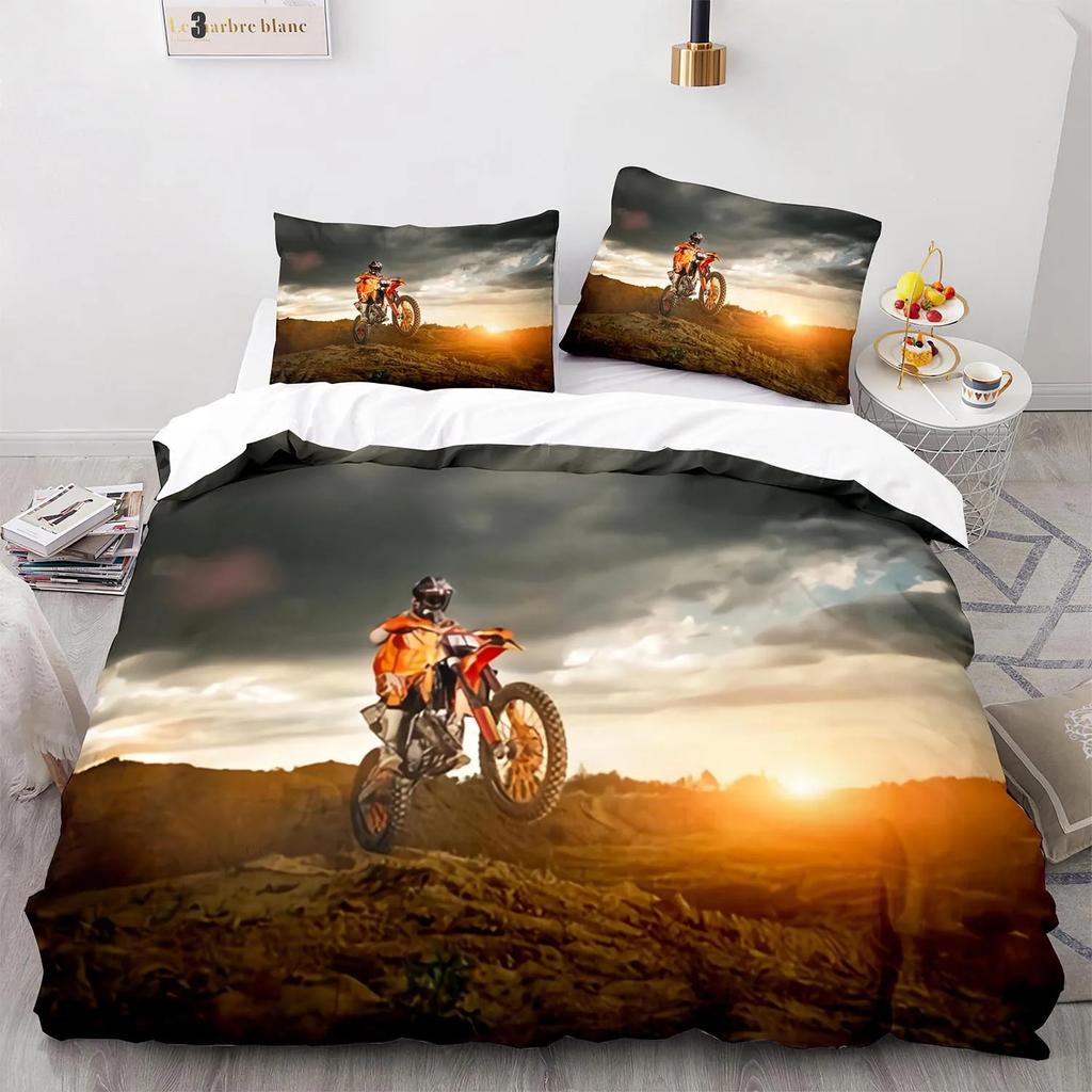 Motorcycle Rider Duvet Cover Dirt Bike Bedding Set Motocross Quilt Cover for Men Durable Queen King Polyester Comforter Cover
