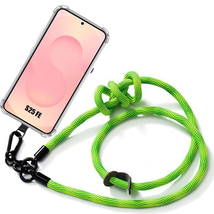 Coque pour Samsung Galaxy S25 FE, Silicone Souple Antichoc Anti-Rayures avec Bandoulière Démontable Vert