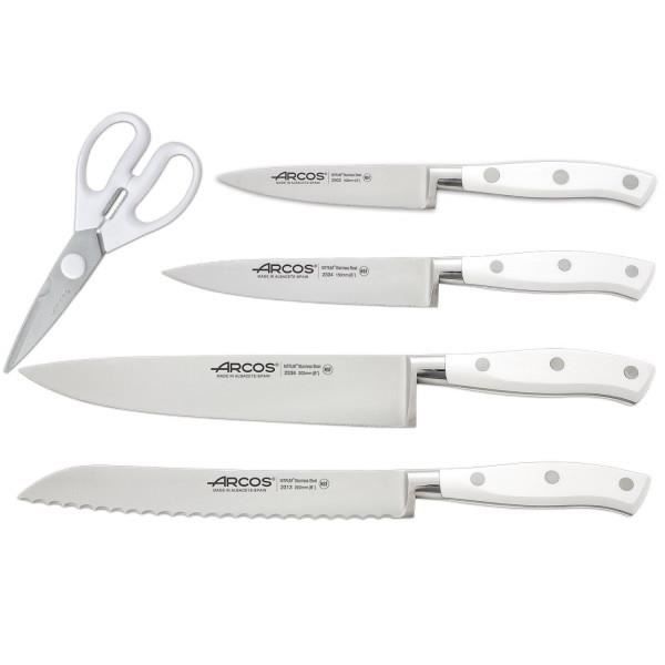 Bloc 4 couteaux + ciseaux Arcos Riviera White - Acier inox Nitrum com 0,000000 Blanc