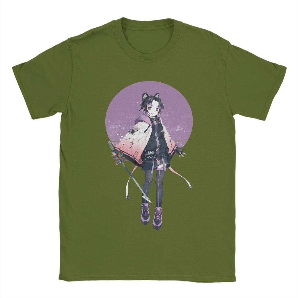 Anime Demon Slayer Shinobu Kocho T Shirt Men Cotton Novelty T-Shirt Round Collar Tees Short Sleeve Clothing Gift Idea