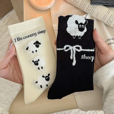 Socks Pure Cotton Tube Socks Season Flocking Sheep Cartoon Cute Cotton Sweat-Absorbing Deodorant Stacking Socks