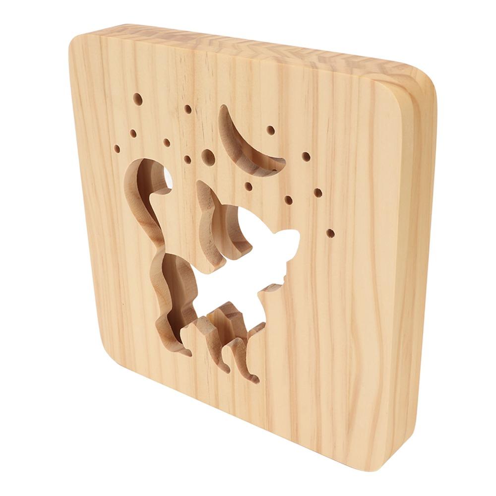 Warm White Lamp 3D Wood Light Cute Cat Shape Wooden Night Lights Wooden 3D Lamp  Home Decor