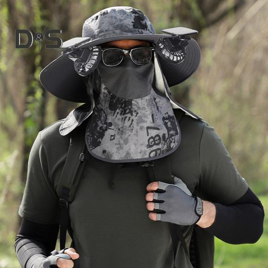 Solar-Ventilator-Hut mit Nackenklappe, LSF 50+, UV-Schutz, Hut mit 2 Solar-Ventilatoren, atmungsaktiv, für Herren, Sommer, Outdoor-Aktivitäten, Angeln, breite Krempe