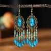 Blue Fashion Boho Temperament Water Drop Feather Earrings for Women Long Crystal Rhinestone Drop Oil Dangle Earring Jewelry