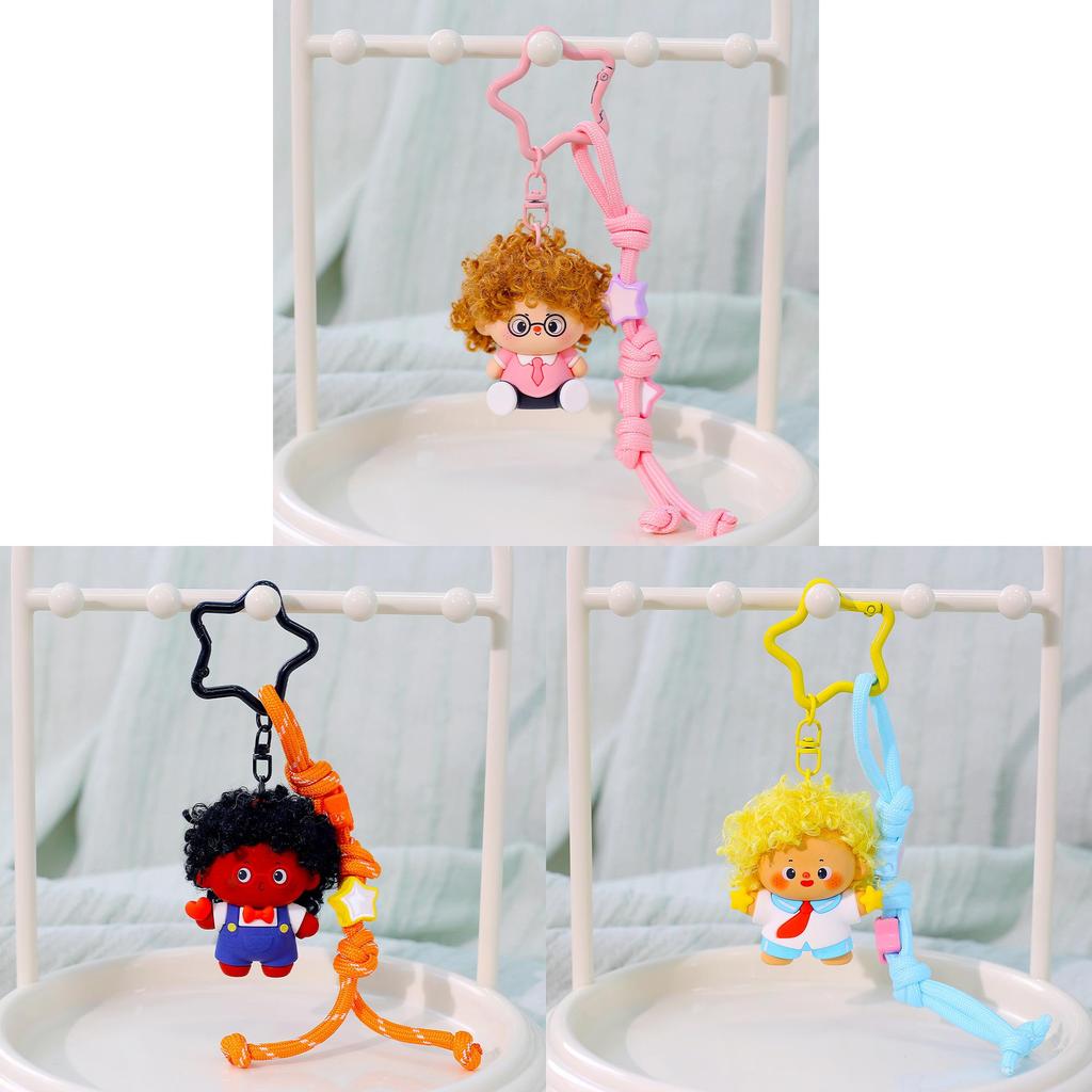 Plush Keychain With Curly Hair And Small Crying Face For Kids And Collectors