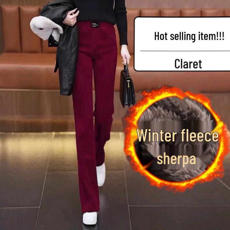 

Women s High-Waisted Fleece-Lined Lambswool Flare Pants - Elastic Waist, Autumn/Winter Style L (100-115 jin)