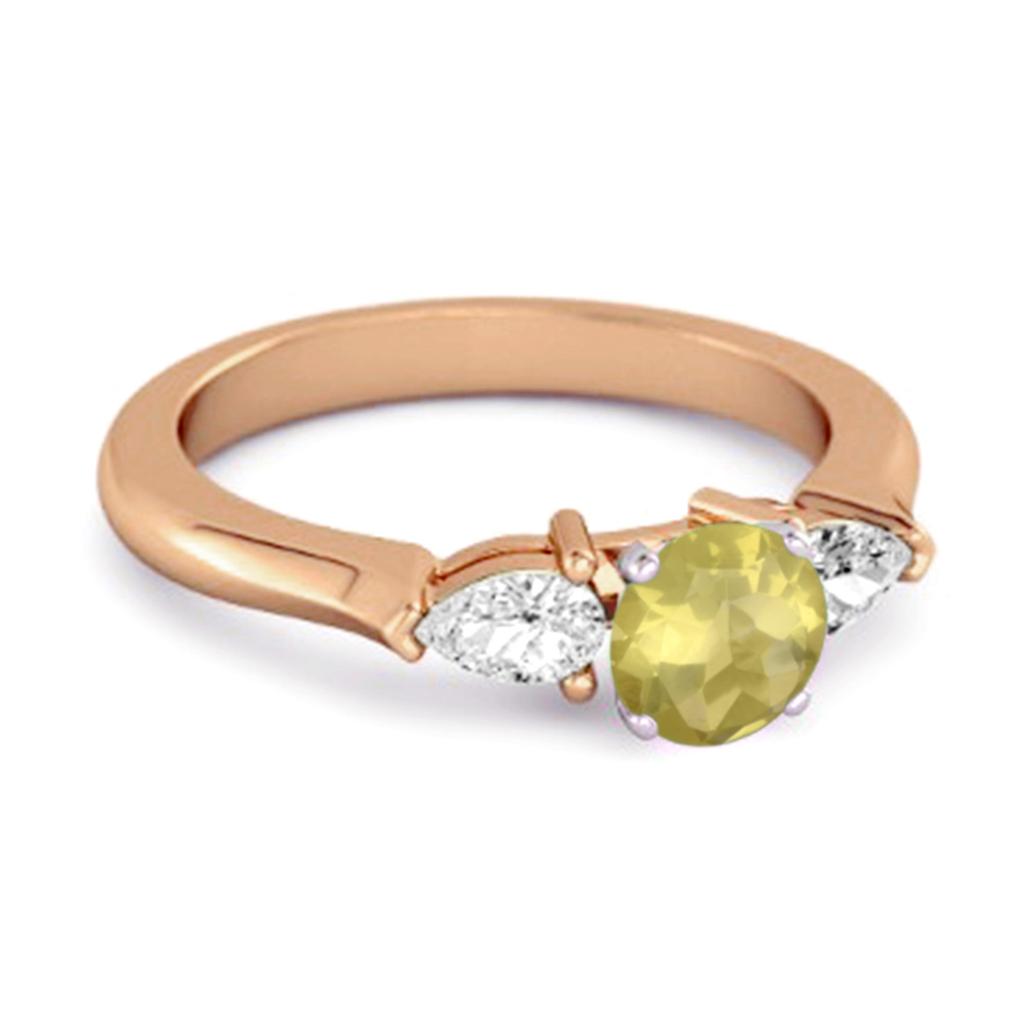 Lemon Quartz Three Stone Pear Accent Ring - 925 Sterling Silver Rose Gold Vermeil