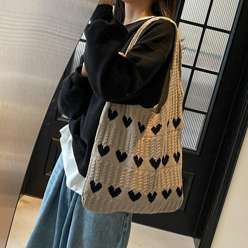 New Knitted Bag Woven Bag Love Women's Bag High-end Exquisite Wool Portable Shoulder Bag Shopping Bag