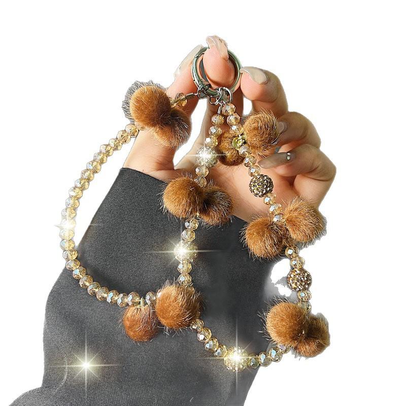 New Furry Crystal Rhinestone Phone Chain for Women, Wrist Hanging Decoration, Autumn and Winter Plush Phone Chain, Short Style Wholesale
