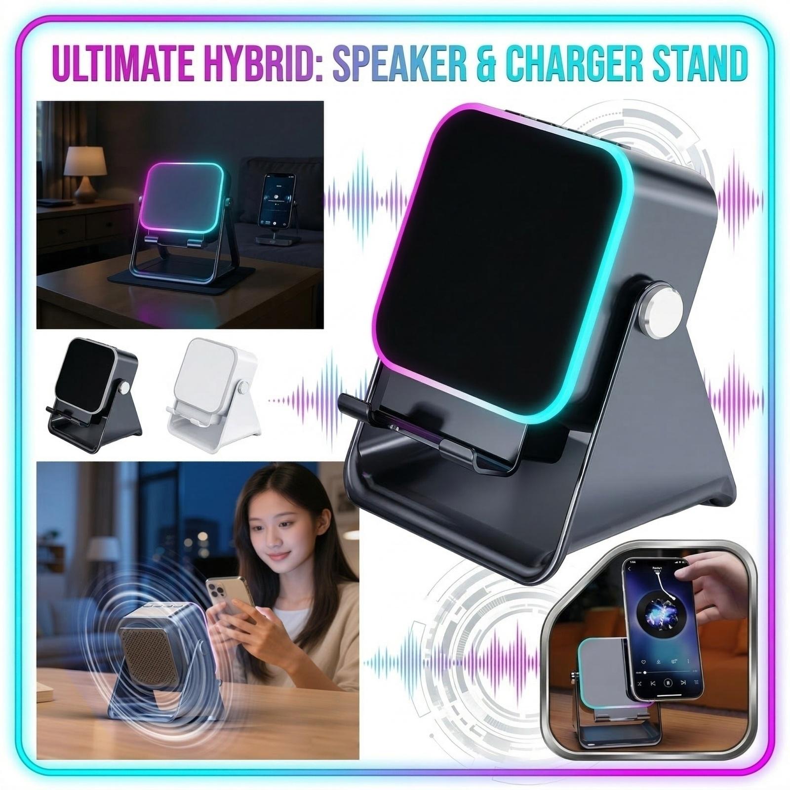

Bluetooth Speaker With Phone Holder Features 360° Adjustable Stand And Colorful Lights Long Battery Life With Bass білий