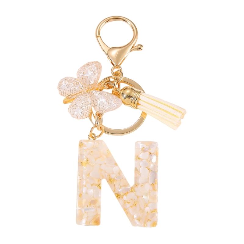 Trendy Metal Resin Keychain Butterfly Letter Tassels Designs Corrosion Resistant Lightweight Keyring For Women