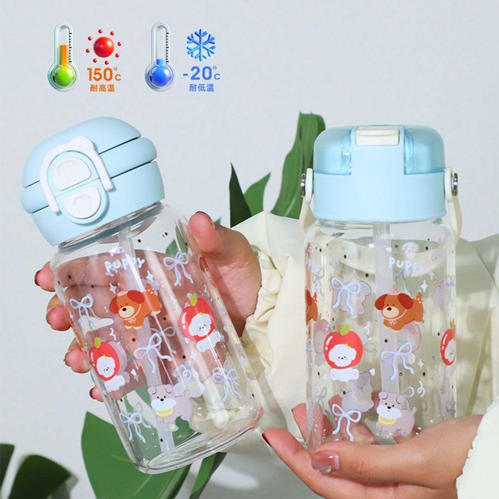 

500ml Plastic Water Bottle Bouncing Cartoon Water Bottle Transparent Water Cup Outdoor Sport Lock buckle style-Blue