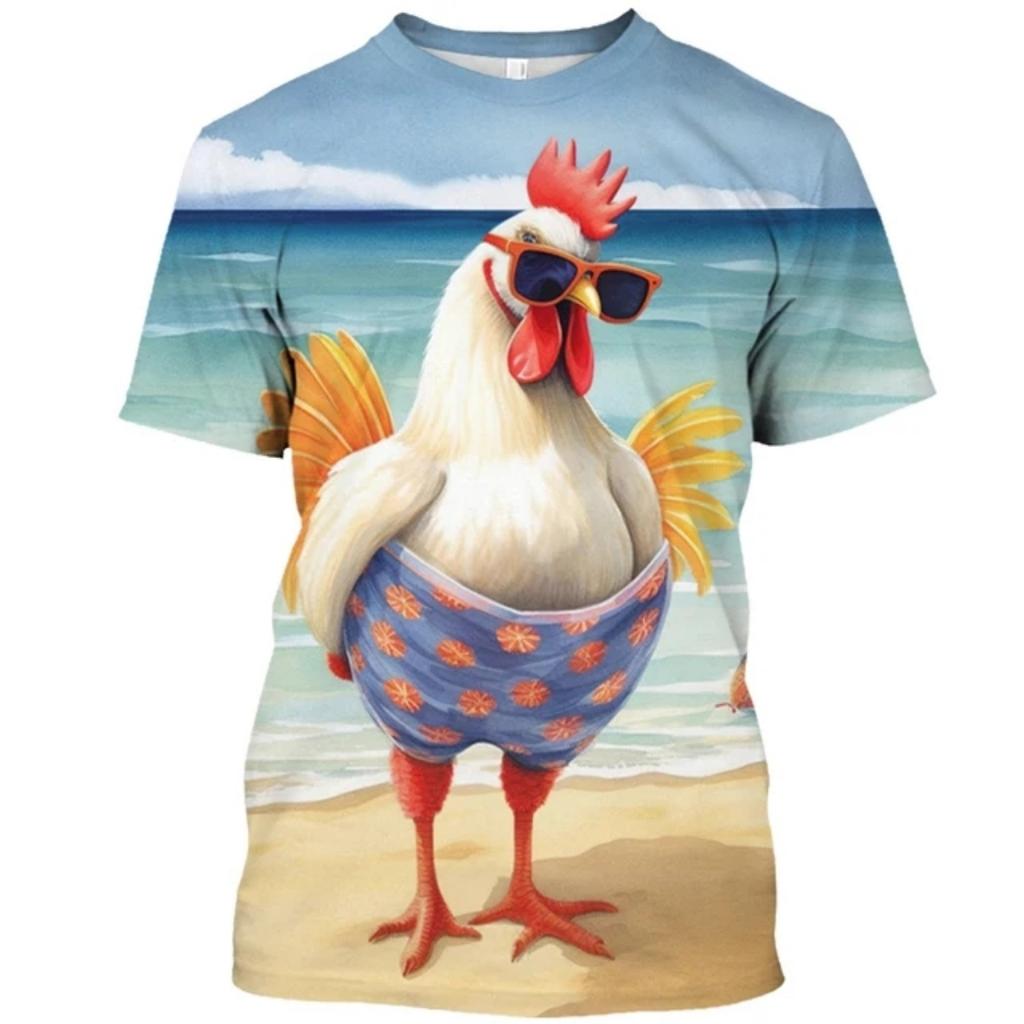 Summer Men's New Cute Chick Pattern T-Shirt, Fashionable Casual Fun Streetwear, Breathable Plus-Size Crew Neck Top