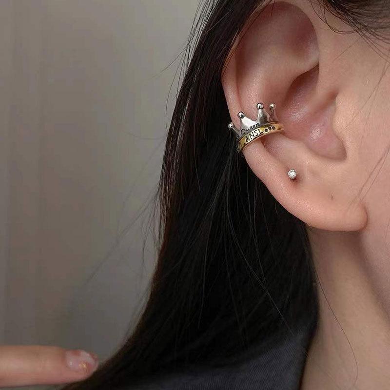 Crown Ear Clips for Women Without Ear Piercings Advanced Sense Niche Design Sense Ear Bone Clips New Models In Winter